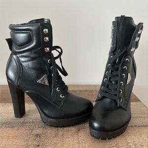 Guess Black Lace-Up Heeled Boots